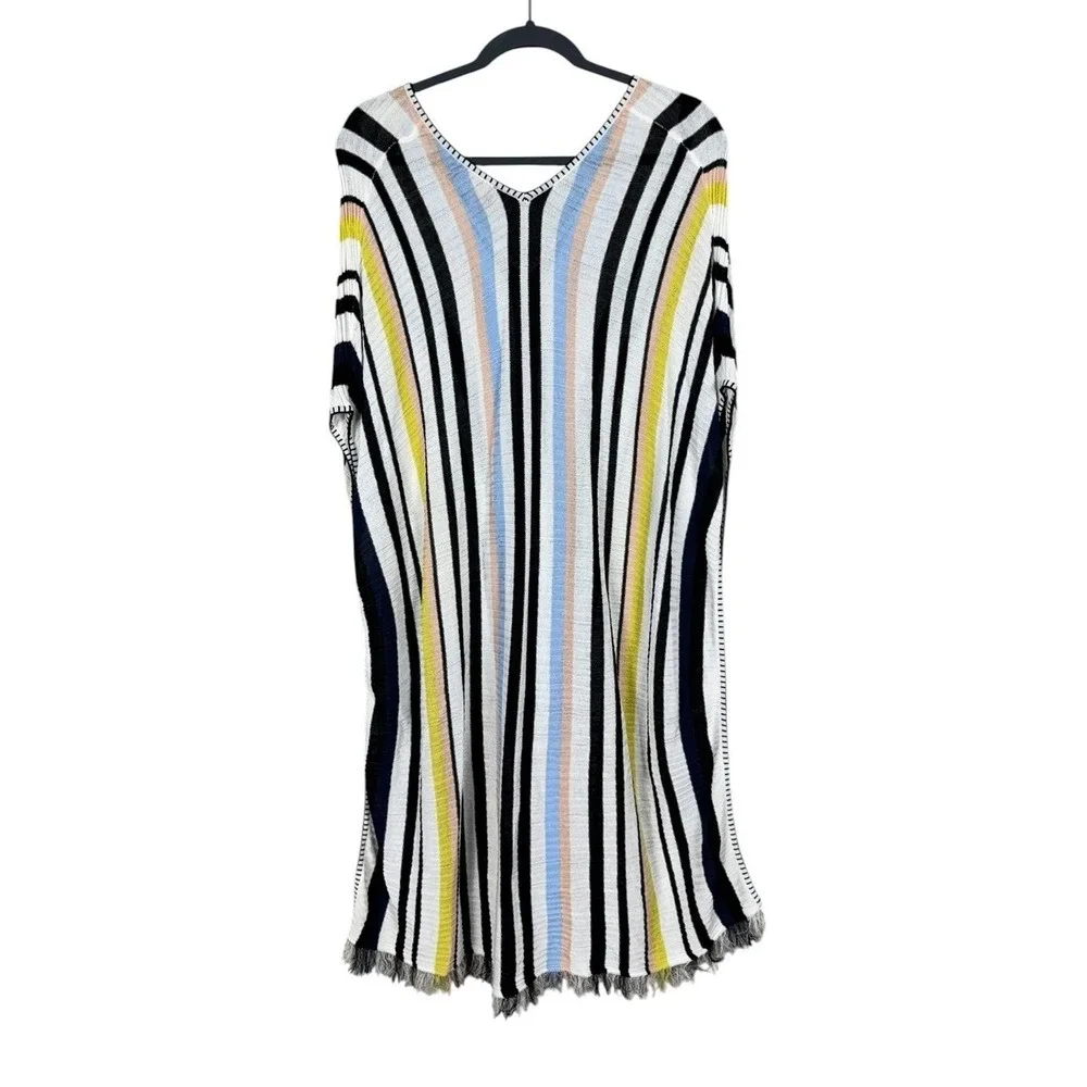 Womens Bohemian Striped Knit Poncho Duster OS Coastal Euro Summer Festival Beach
